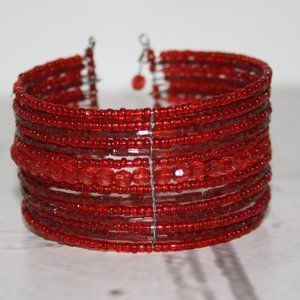 Beautiful red glass cuff bracelet 1.25" tall